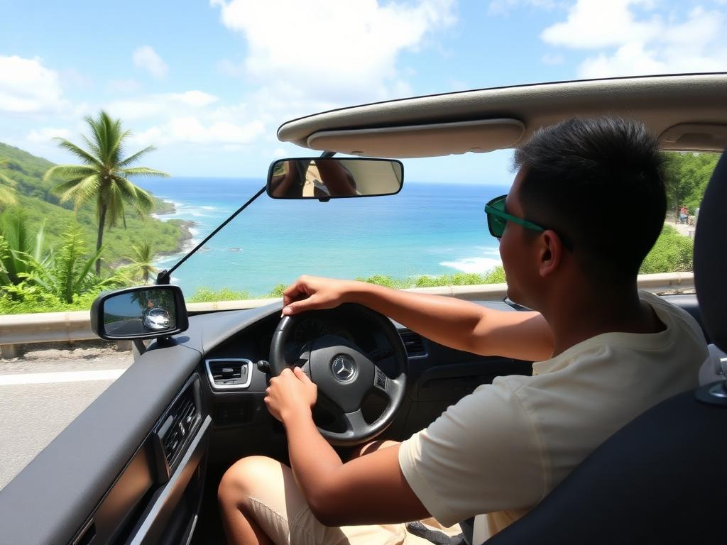 Apprentissage de la conduite sur une route côtière de La Réunion